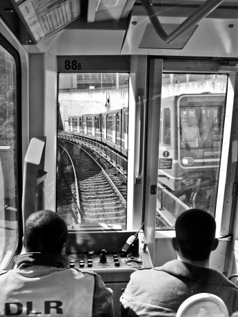 DLR train leaving Shadwell