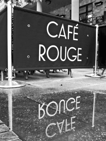 Cafe Rouge, Greenwich, in the rain - click to enlarge